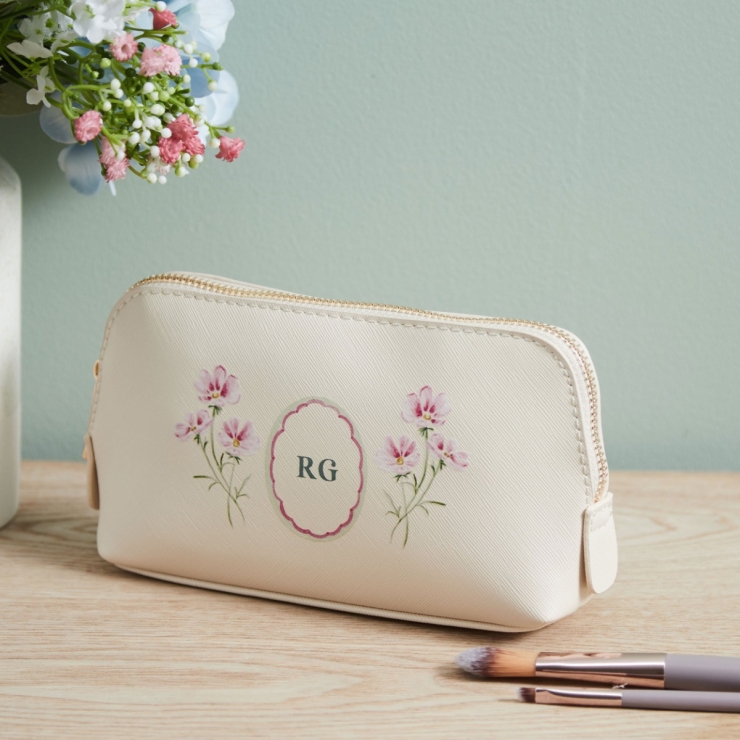 Personalised Oyster Birth flower Make Up Bag