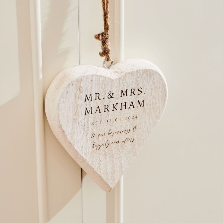 Personalised Wedding Date Wooden Hanging Heart