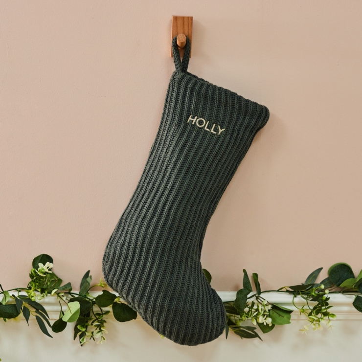 Personalised Knitted Green Bold Font Stocking 