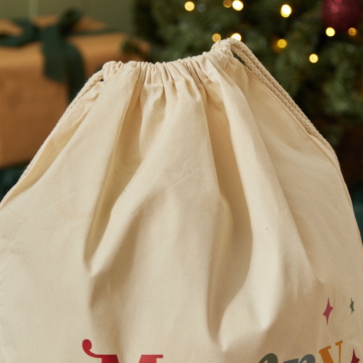 Personalised Merry & Bright Christmas Canvas Gift Sack 