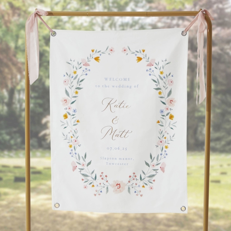 Personalised Wildflower Wedding Fabric Welcome Sign
