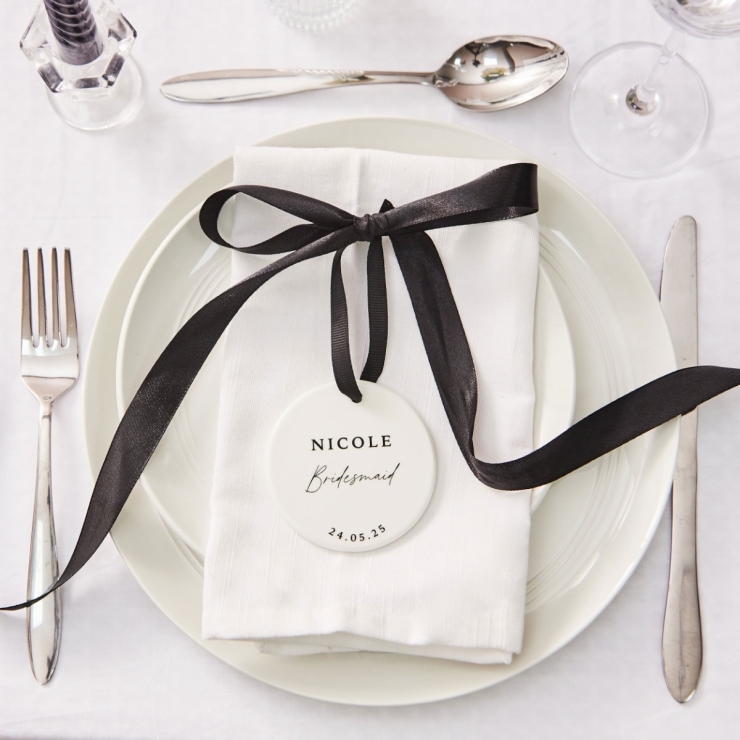 Personalised Black & White Bridal Party Ceramic Hanging Disc Decoration