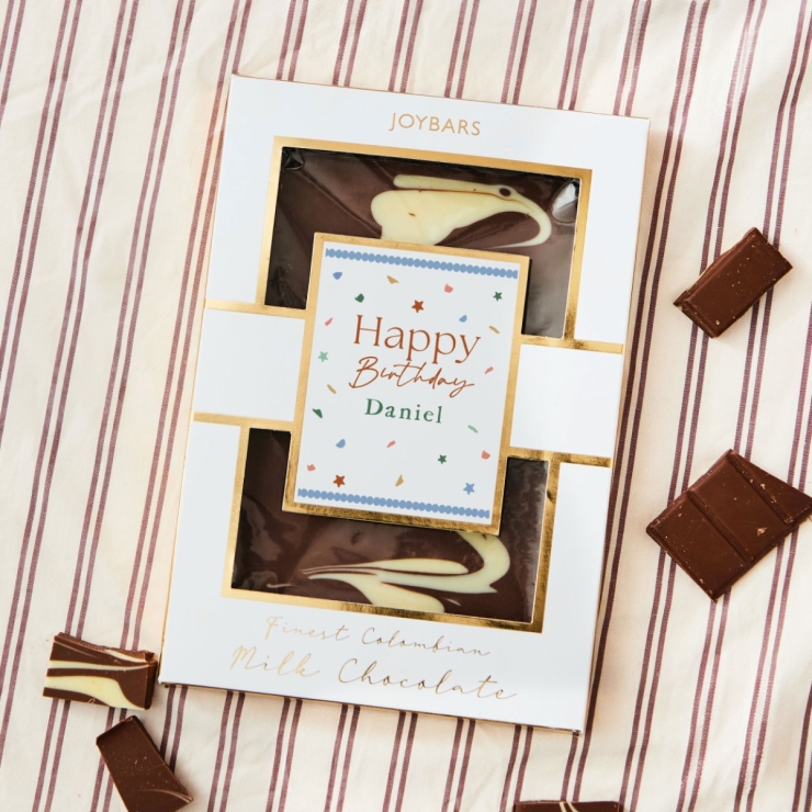 Personalised JoyPots Confetti Happy Birthday Luxury Milk Chocolate Bar