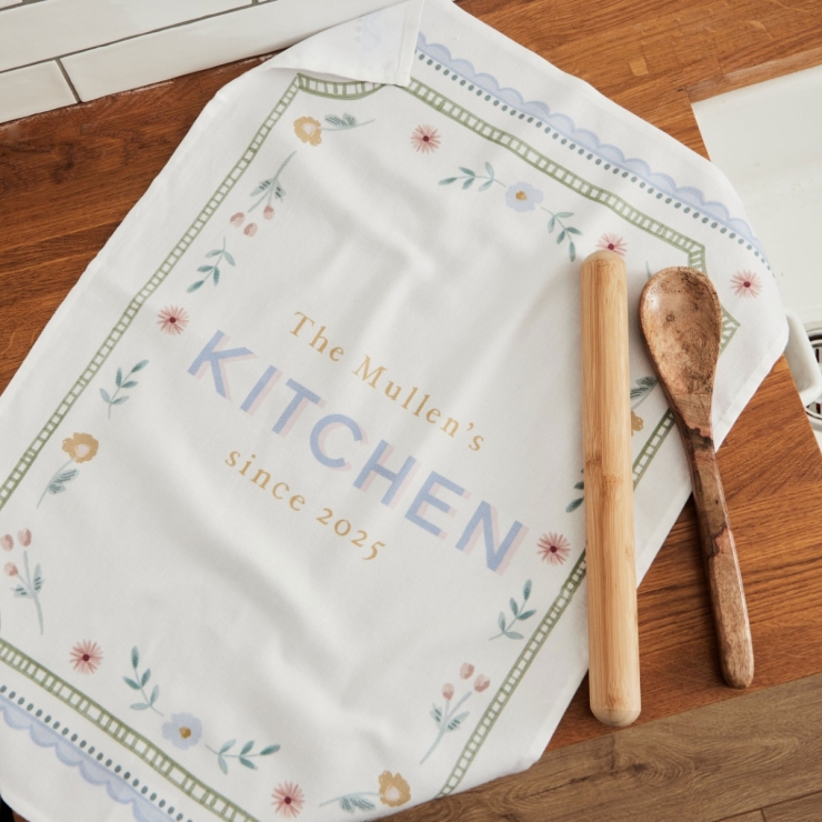 Personalised Floral Kitchen Tea Towel 