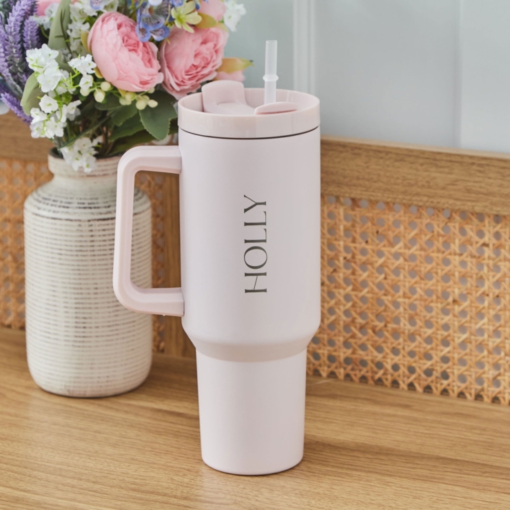 Personalised Pink 1.2l Thermal Travel Handle Tumbler 