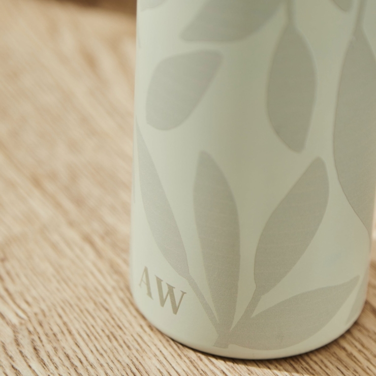 Personalised Cream Leaf Print Water Bottle