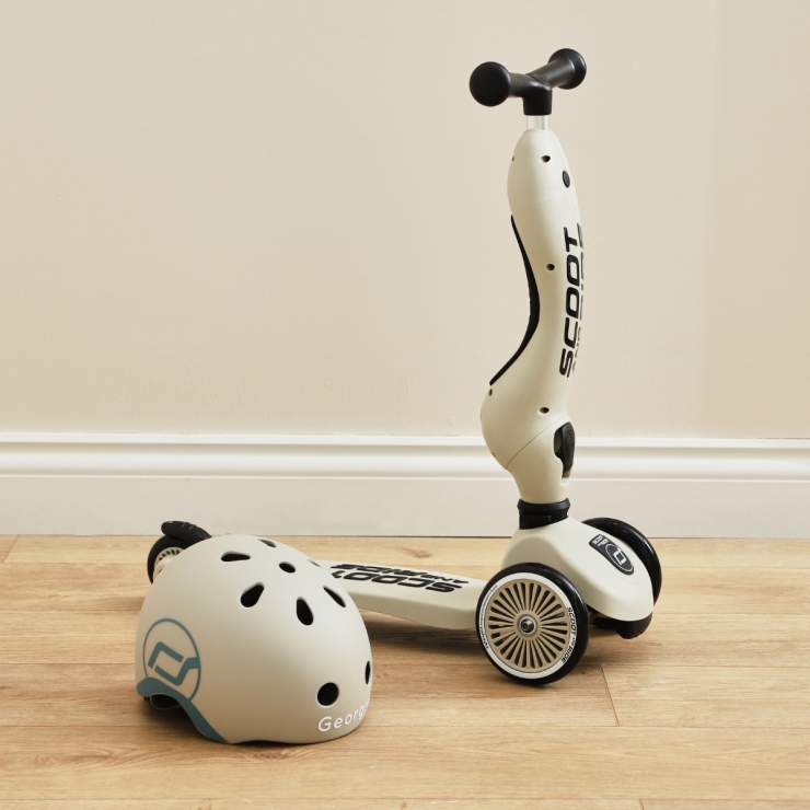 Personalised Scoot and Ride Grey Highway Kick 1 Scooter & Helmet Gift Set