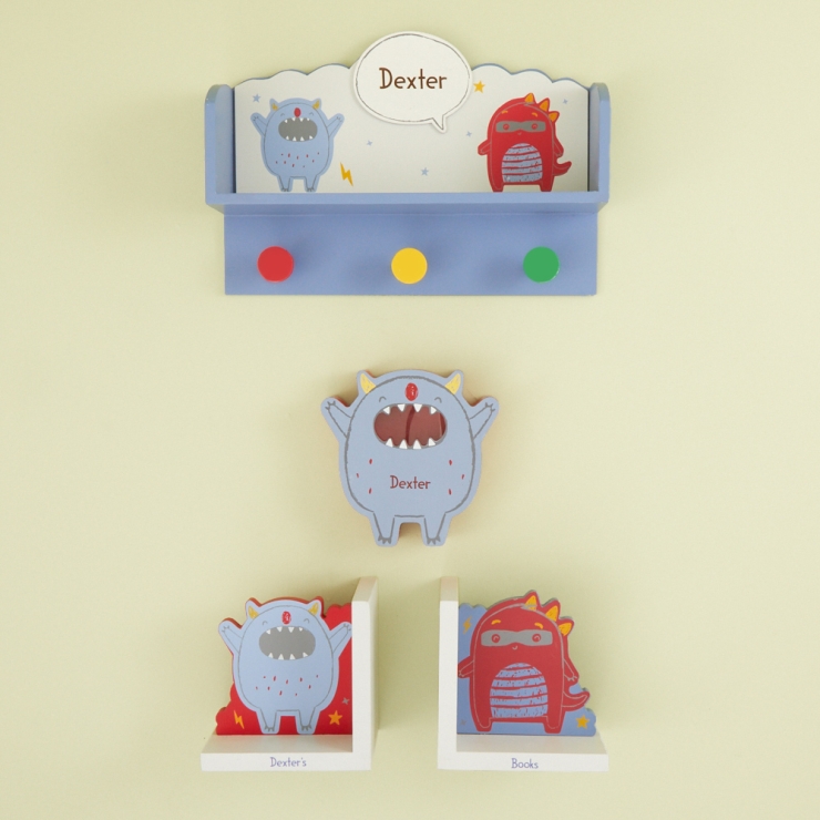 Personalised Little Monster Wooden Room Accessories Gift Set Flat