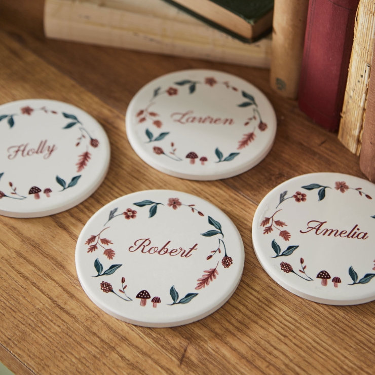 Personalised Set of 4 Autumn Ceramic Coasters