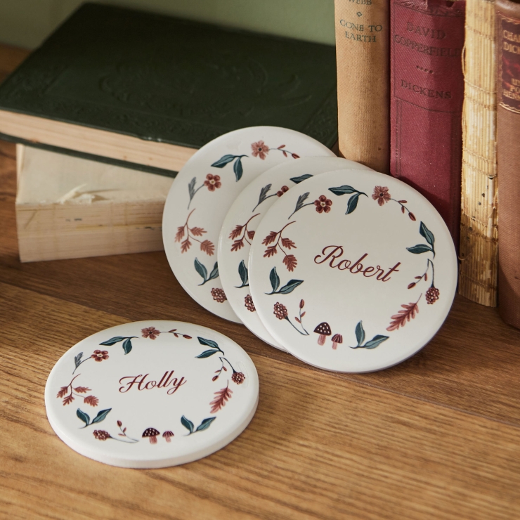 Personalised Set of 4 Autumn Ceramic Coasters
