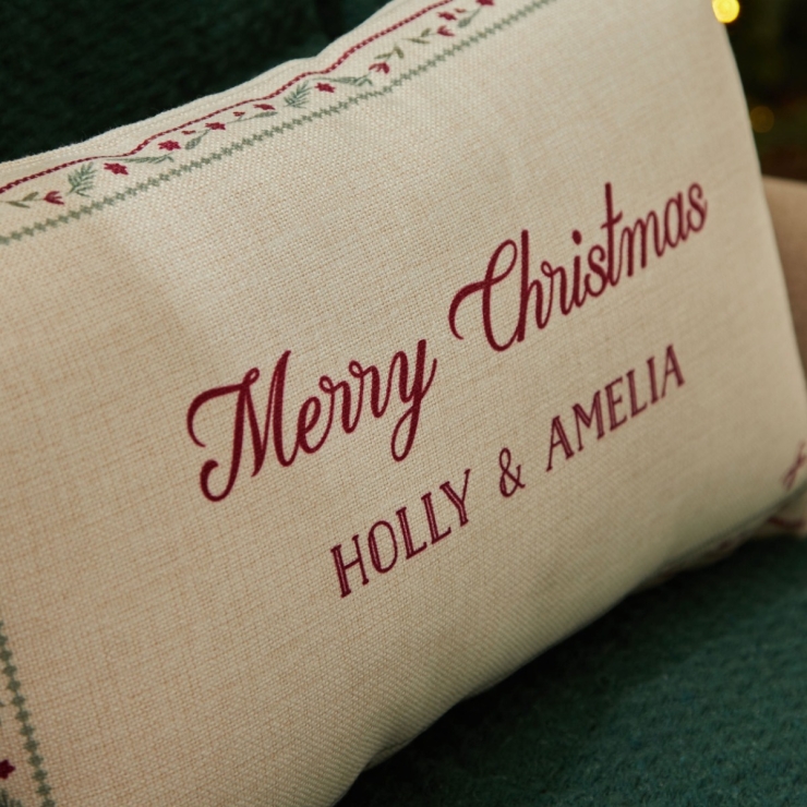Personalised Linen Merry Christmas Cushion 