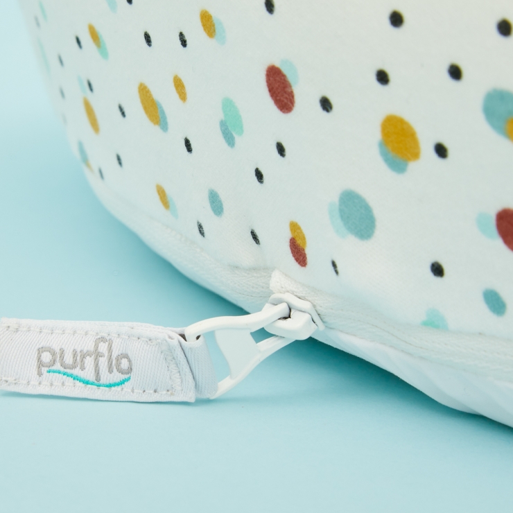 Personalised Purflo 'Scandi Spot' Baby Bed and Swaddle to Sleep Bag Set 3-9 Months Detail
