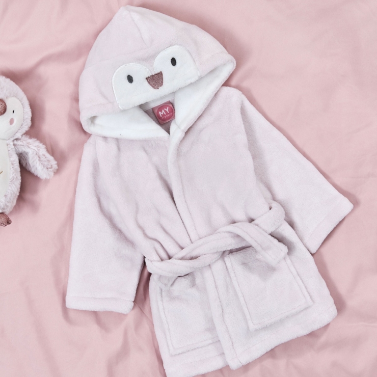 Personalised Sibling Pink Penguin Robes Gift Set
