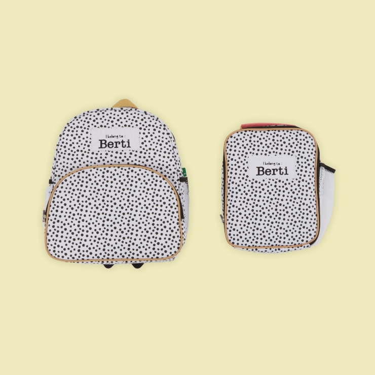 Personalised Black and White Polka Dot Medium Backpack and Lunch Bag Set