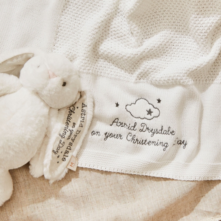 Personalised White Bunny and Shawl Christening Gift Set