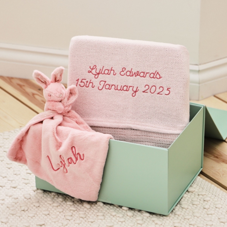 Personalised Pink New Baby Gift Set