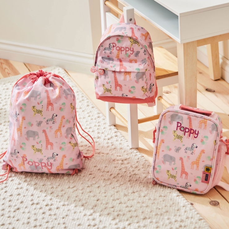 Personalised Ultimate Pink Safari School Bag Set