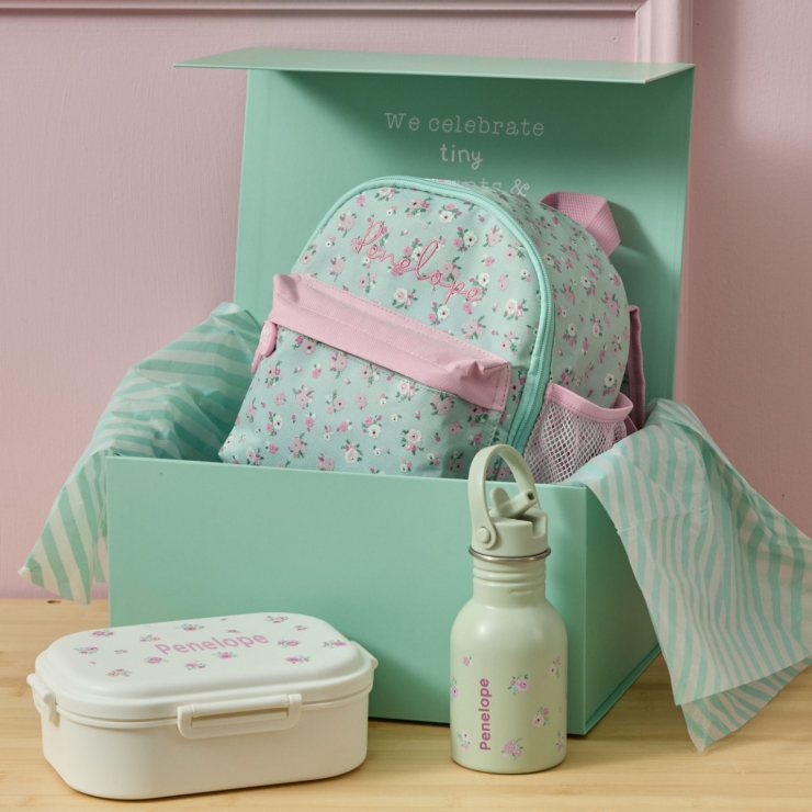 Personalised Ditsy Backpack, Bottle and Lunchbox Gift Set