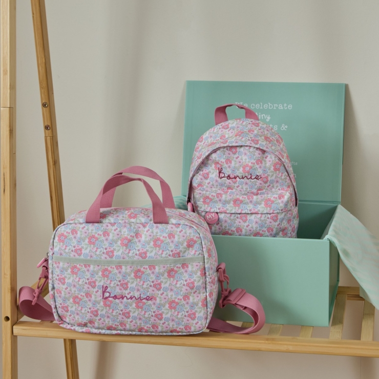Personalised Cottage Floral Backpack (Dropdown) & Lunchbag Set 