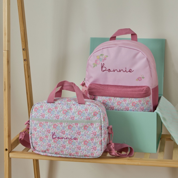 Personalised Cottage Floral Backpack (Dropdown) & Lunchbag Set 