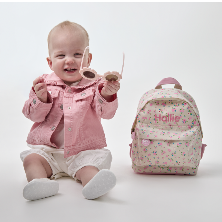 Personalised Floral Butterfly Pink Frill Denim Jacket