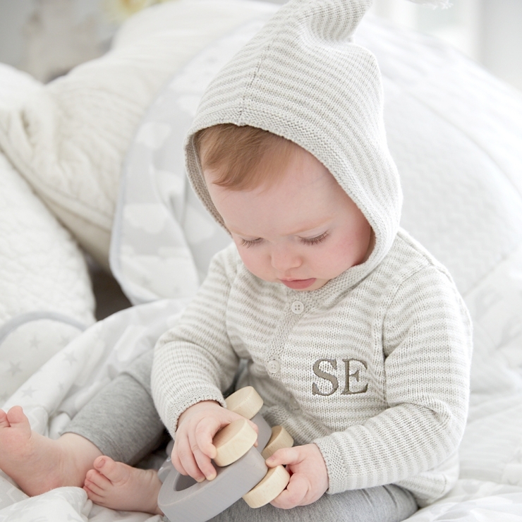 Personalised Grey Striped Cardigan 0-3 months
