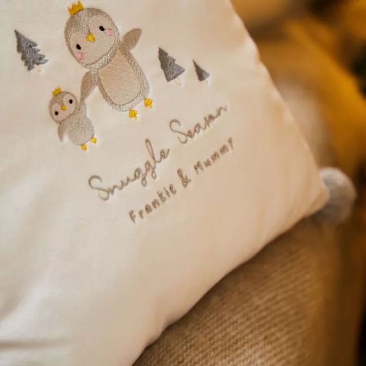 Personalised Penguin Embroidered Cushion