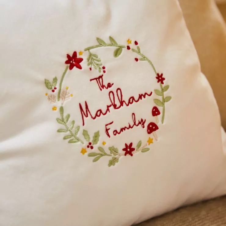 Personalised Family Wreath Embroidered Cushion