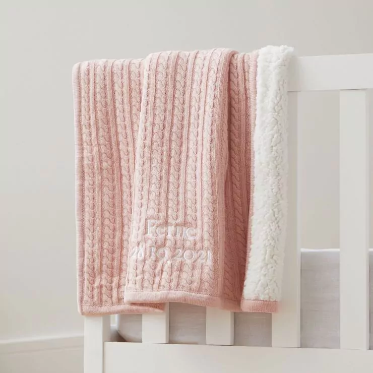 Personalised Pink Fur Lined Cable Knit Blanket