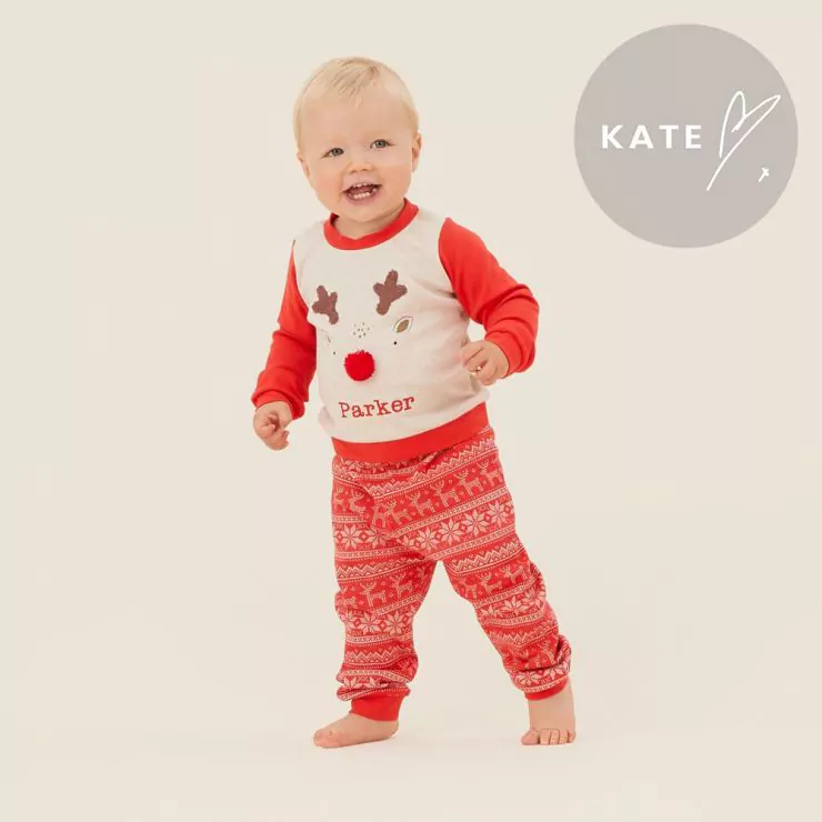 Personalised Red Reindeer Christmas Pyjama Set