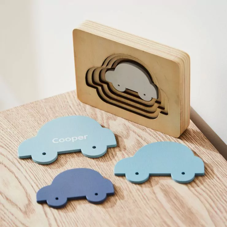 Personalised Blue Car Puzzle Toy