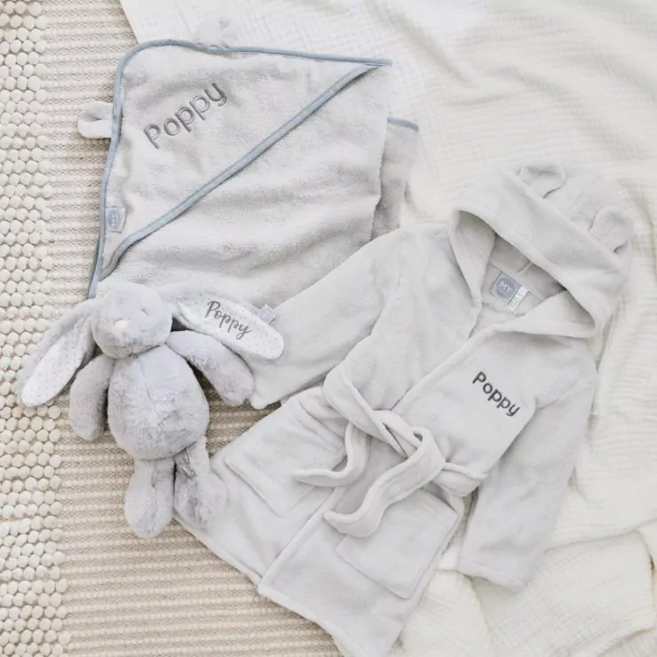 Personalised Grey Splash, Snuggle & Cuddle Gift Set